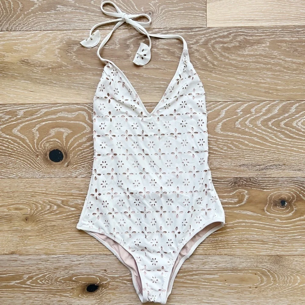 J. Crew Halter Laser Cut Eyelet One Piece Swimsuit sz. 2